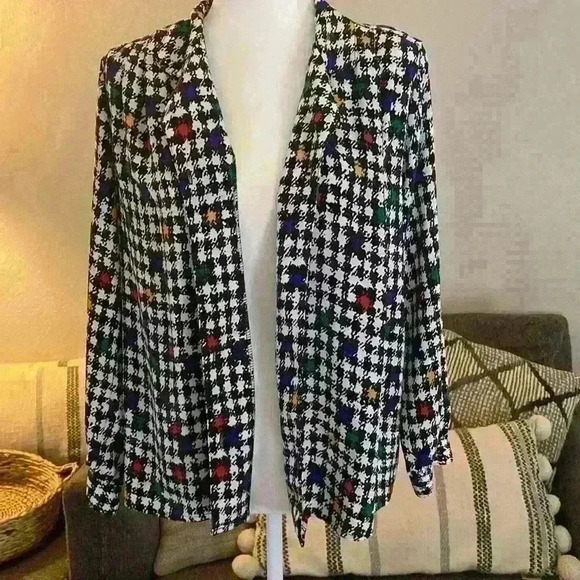 Vintage Petite Impressions M 80s 90s Houndstooth Abstract Artsy Blazer Work Top - Picture 1 of 11